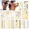 thumbnail image 1 of 12 Sheets Metallic Temporary Tattoos,Shimmer Designs Black Silver Gold Temporary Tattoo Jewellery Tattoos Flash, 1 of 1