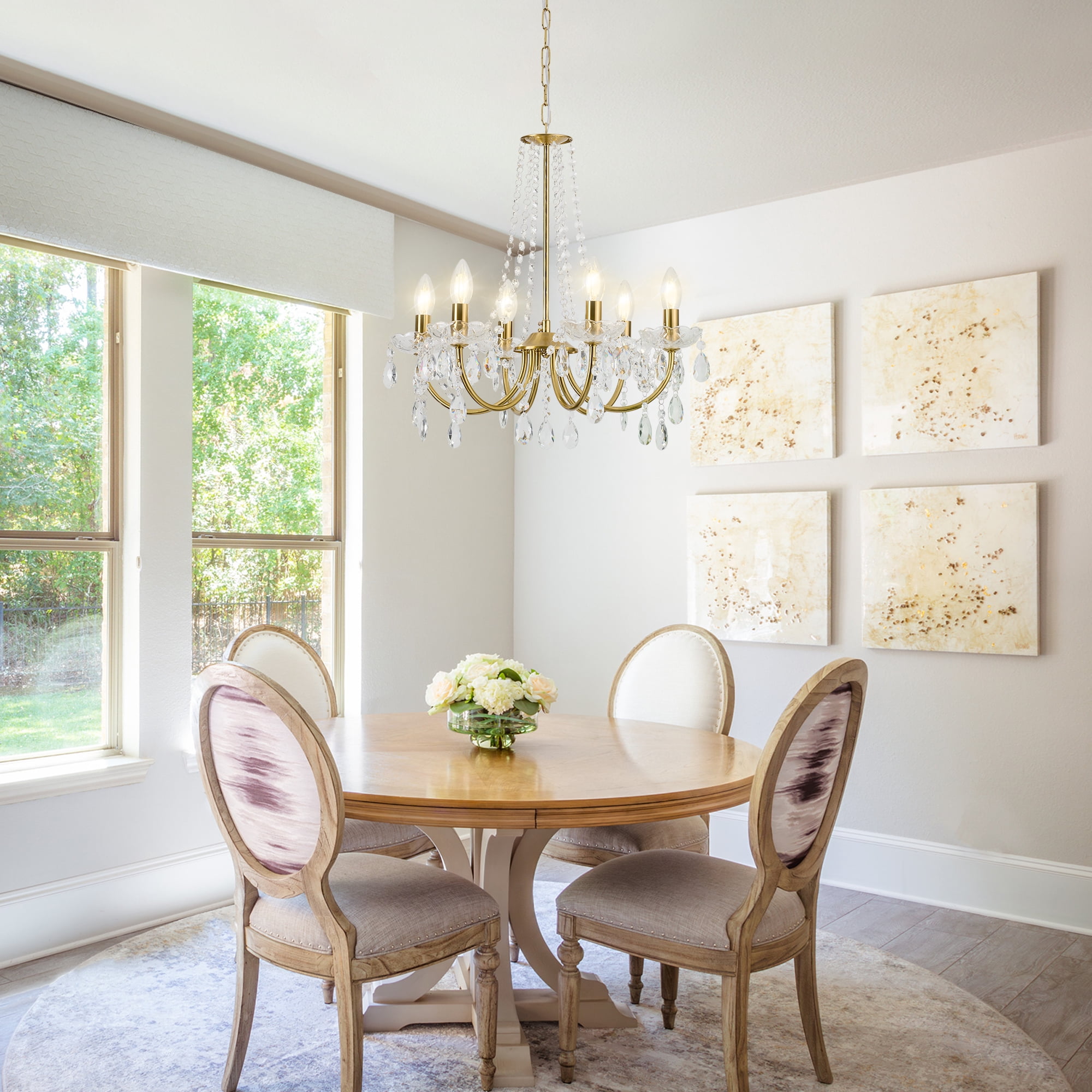 Crystal Chandelier,K9 Crystal Pendant Lighting for Living Room Golden 6 Ceiling Fixture for Wedding,Kitchen,Dining,Foyer,H 18.5" x W 21.3"