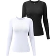 thumbnail image 1 of ORUYROP T-Shirts à Manches Longues 2 Pcs pour Femmes, Col Ras du Cou, Extensibles, Ajustés, Couche sous-Blouse, 1 of 6