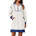 thumbnail image 2 of Women'S Oversized Sweatshirt Dress Half Zip V Neck Long Sleeve Contrast Fall Casual Mini Dresses White & Blue M, 2 of 8