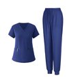 thumbnail image 2 of Scrubs for Women Set - Pockets V-Neck Nursing Top & Drawstring Jogger Pants, Stretch Comfortable Medical Uniform Royal Blue XXL, 2 of 4