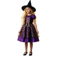 thumbnail image 2 of Witch Girls Dresses Hats Two Piece Witch Outfit Set Kids Halloween Dress up Party Girl Size 4-15 Years, 2 of 4