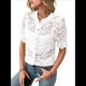 thumbnail image 2 of Camisa Informal de Encaje con Mangas Abullonadas y Cuello Redondo con Ojales para Mujer, Color , Talla S, 2 of 8