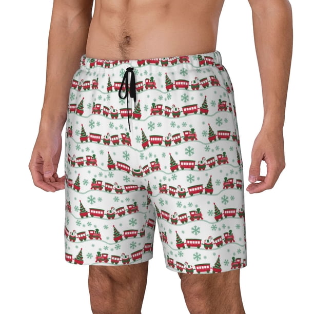 Fotbe Christmas Train Traje de Baño para Hombre – Shorts de Natación de Secado Rápido con Forro y Bolsillos-Large