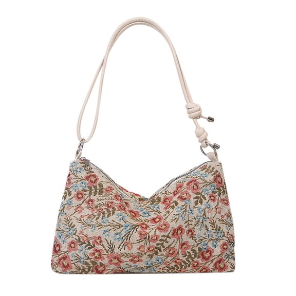 Vintage Ethnic Colorful Flower Underarm Bag Purse for Women Zippered Shoulder Handbag with Adjusted Strap Crossbody Bag