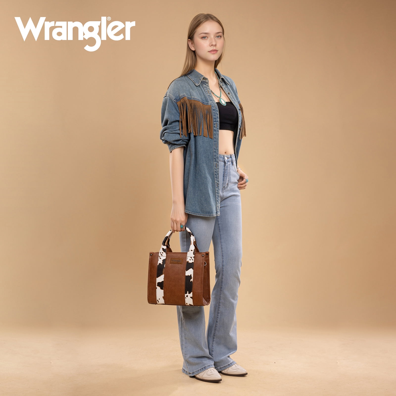 Wrangler Aztec Tote Bag for Women Boho Shoulder Purse, Cow-Brown
