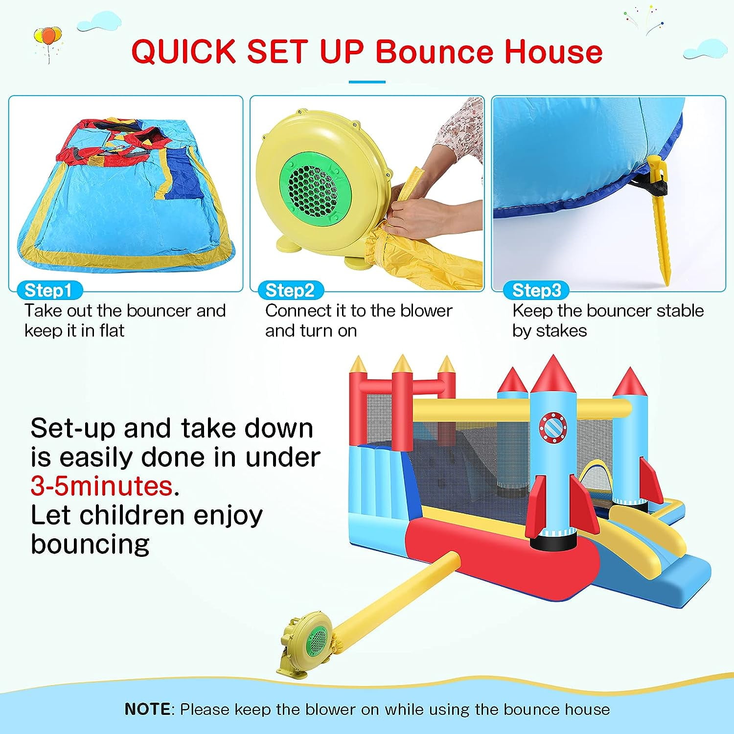 Qhomic 146''x 132'' x 82'' Inflatable Bounce Houses for Kids 3-10 with Blower Double Slide Climbing Wall and Ball Pit/Large Pool Outdoor/Indoor Bouncy House, PVC, Child, Teen, Toddler