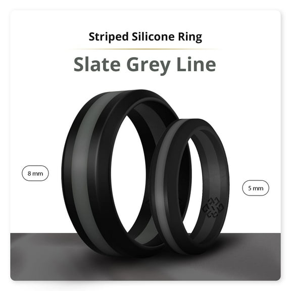 Dark Grey Stripe Silicone Ring For Men and Women 5mm Bandwidth