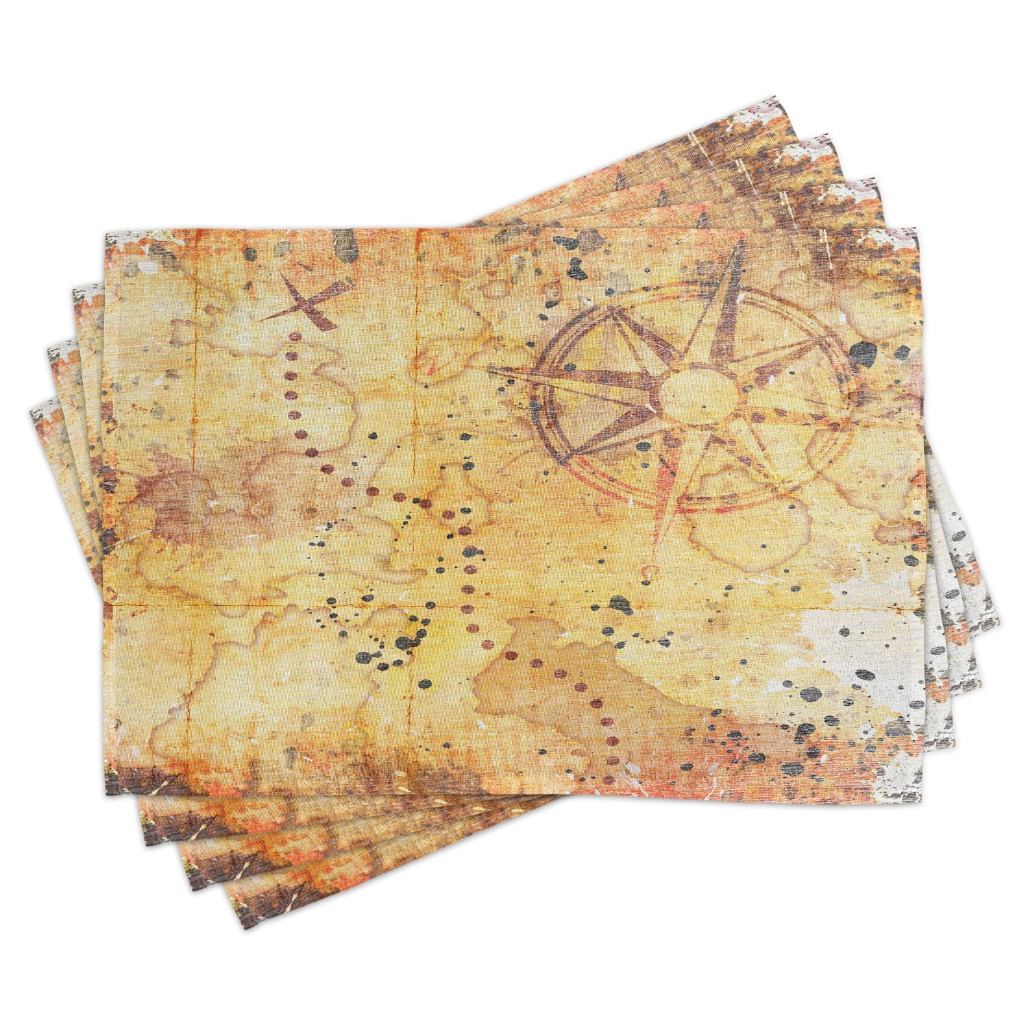 Island Map Placemats Set of 4 Antique Treasure Map Grunge Rusty Style