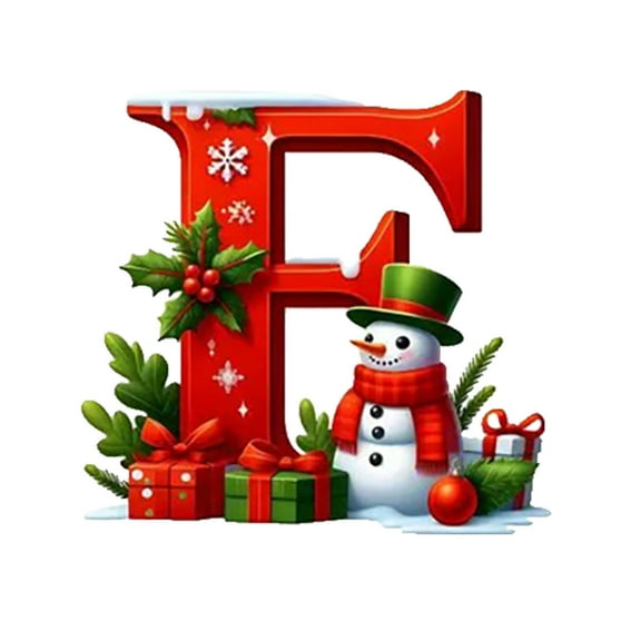 Wadada 26 Snowman Alphabet Ornaments for Christmas Tree Red Initial Letter Hanging Pendant with Green Hat Mini Monogram Hanging Decorations for Christmas Tree Party Gifts DIY Decor (Letter F)