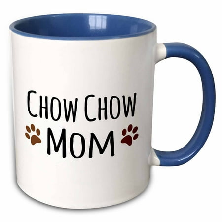 3dRose Chow Chow Dog Mom - Doggie by breed - brown muddy paw prints love - doggy lover - proud pet owner - Two Tone Blue Mug, (Best Dog Food For Chow Chow Breed)