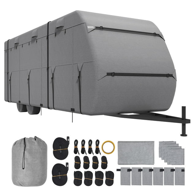 KFFKFF Protection pour Véhicule Récréatif, 20-22 Pieds, Matériau Non Tissé à Quatre Couches, Résistant à l'Eau, Durable contre le Vent et les Déchirures, Protection de Véhicule Récréatif Classe A, Inclut Sac de Transport, Patchs de Fixation, Sangles de Sécurité