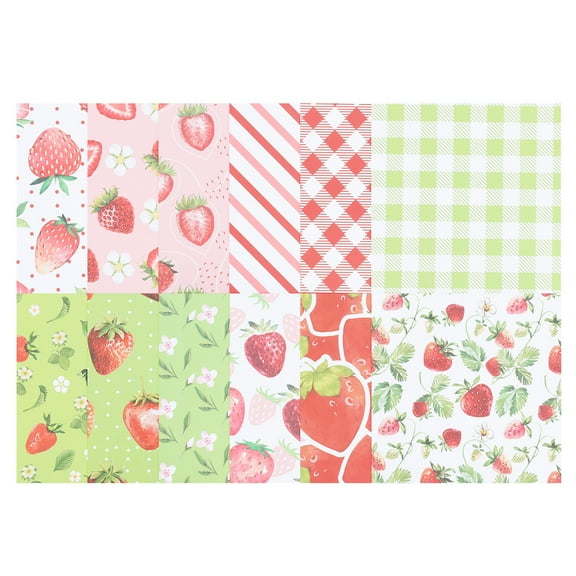 Uxcell 12x12Inch Scrapbook Paper, 24 Sheet Double-Sided Strawberry Craft Paper, Red and Green