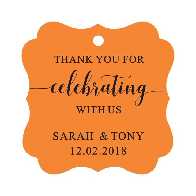 Darling Souvenir Fancy Frame Custom Paper Tags Thank You For Celebrating With Us Wedding Favor Gift Hang Tags-Orange-100 Tags