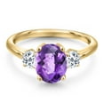 thumbnail image 3 of Gem Stone King 10K Yellow Gold Purple Amethyst and White Topaz Engagement Ring for Women | 2.16 Cttw | Oval Checkerboard 9X7MM | Gemstone February Birthstone | Size 9, 3 of 6