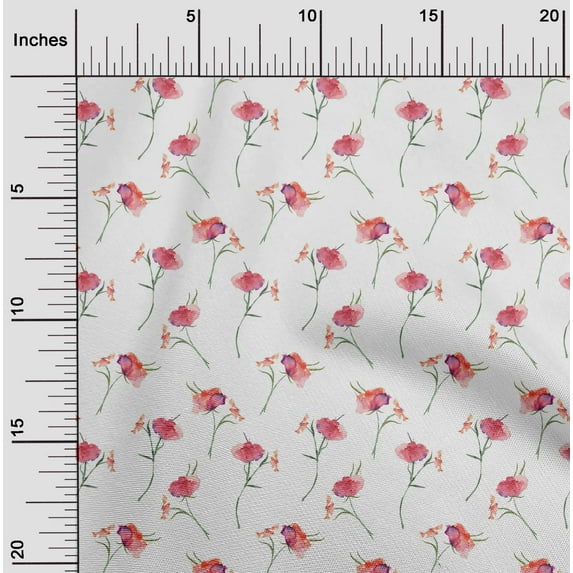 oneOone Polyester Lycra White Fabric Flower Watercolor Sewing Fabric By The Yard Print Diy Clothing Sewing 56 Inche Wide