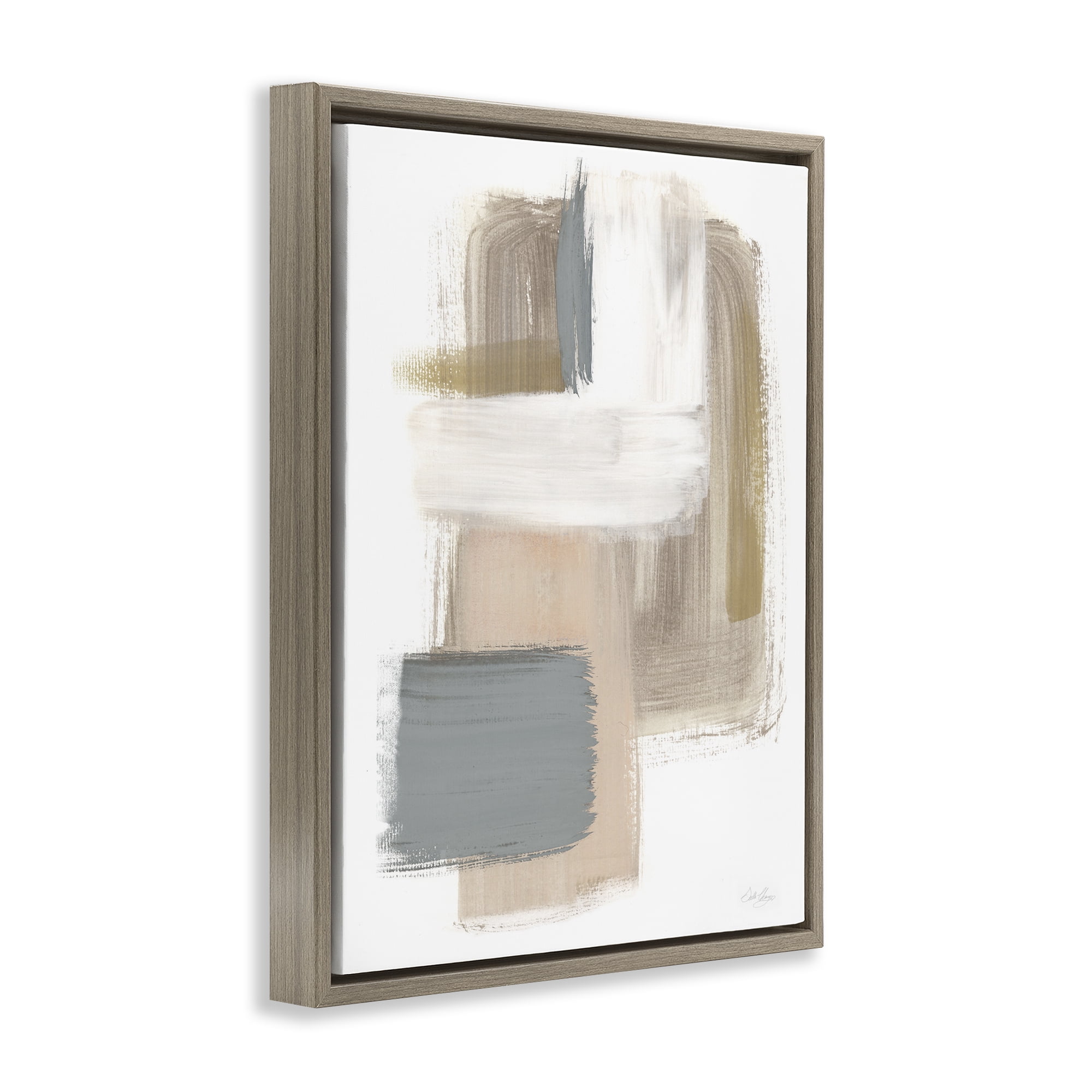 Stupell Industries Neutral Paint Strokes Abstract Painting Brown Floater Framed Canvas Art Print Wall Art, 25 x 31