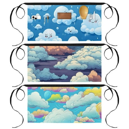

Half Apron with 3 Pockets 3 Packs Waitress Waiter Server Short Aprons Clouds Adjustable Bibs Apron for Men Women Chef Aprons