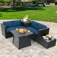 thumbnail image 2 of Topbuy 5-Piece Outdoor Patio Furniture Set with 50,000 BTU Propane Fire Pit Table Patio PE Wicker Conversation Set with Cushions Storage Box and Tempered Glass Coffee Table Navy, 2 of 10