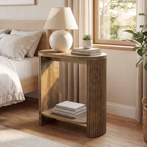 Finmind 23.62" Brown Wood End Side Table, Slim Nightstand