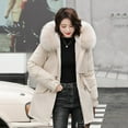 thumbnail image 1 of Chaqueta de algodón grueso de moda con cuello de cuero suelto de estilo coreano de invierno de mediano a largo para mujer, 1 of 6