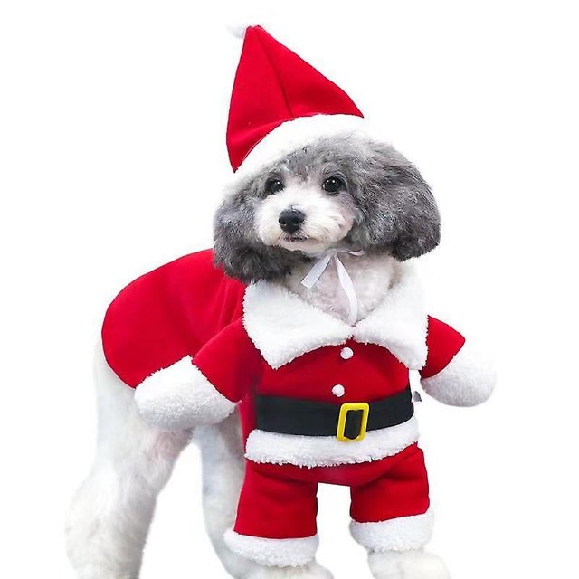 Disfraz navideño para perro con capucha de Papá Noel y abrigo con capucha para perros pequeños, gatos, cachorros, ropa divertida para fiestas navideñas