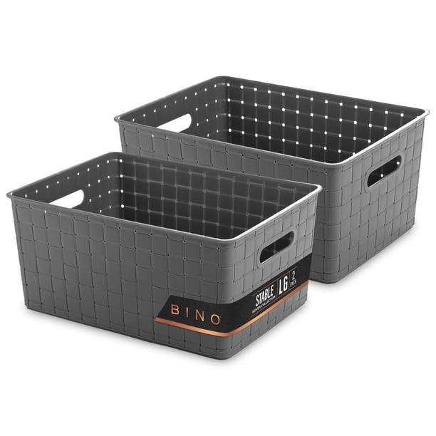 BINO | Cestas de almacenamiento de plástico grandes - Gris | LA COLECCIÓN ESTABLE | Almacenamiento multiusos | Organizador de gabinete rectangular | Cestas Para Organizar con Asas | Organización y alm