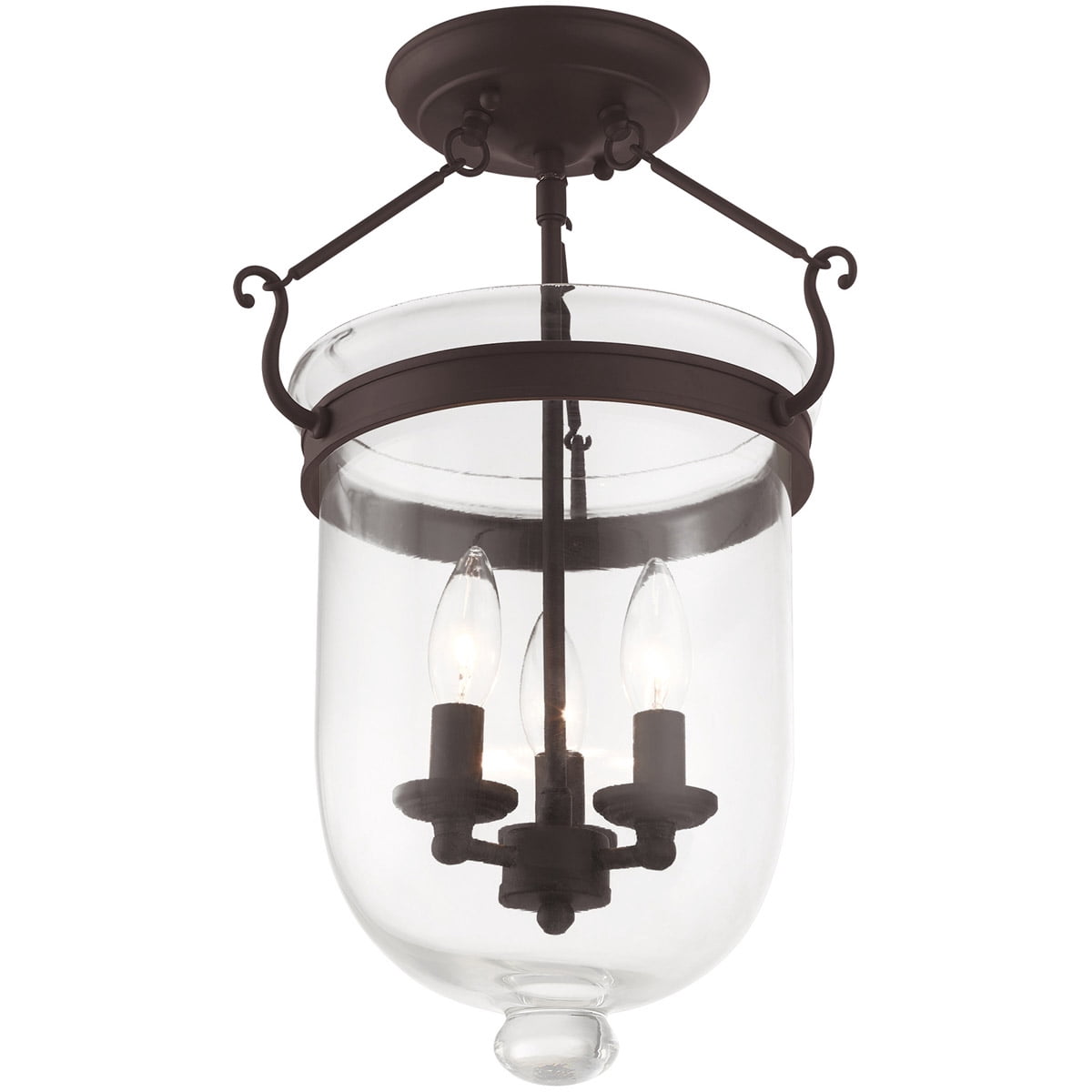 3 Light Bronze Ceiling Light fixture with Clear Glass Shade