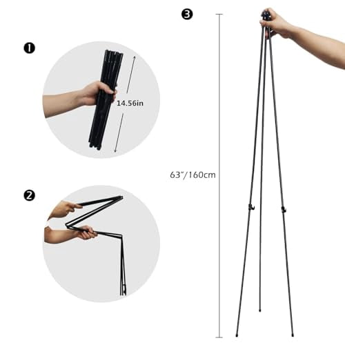 Portable Lightweight 63-Inch Tripod Easel Stand for Wedding Signs, Posters, and Display Boards with Carrying Bag, Metal Frame, Quick Setup