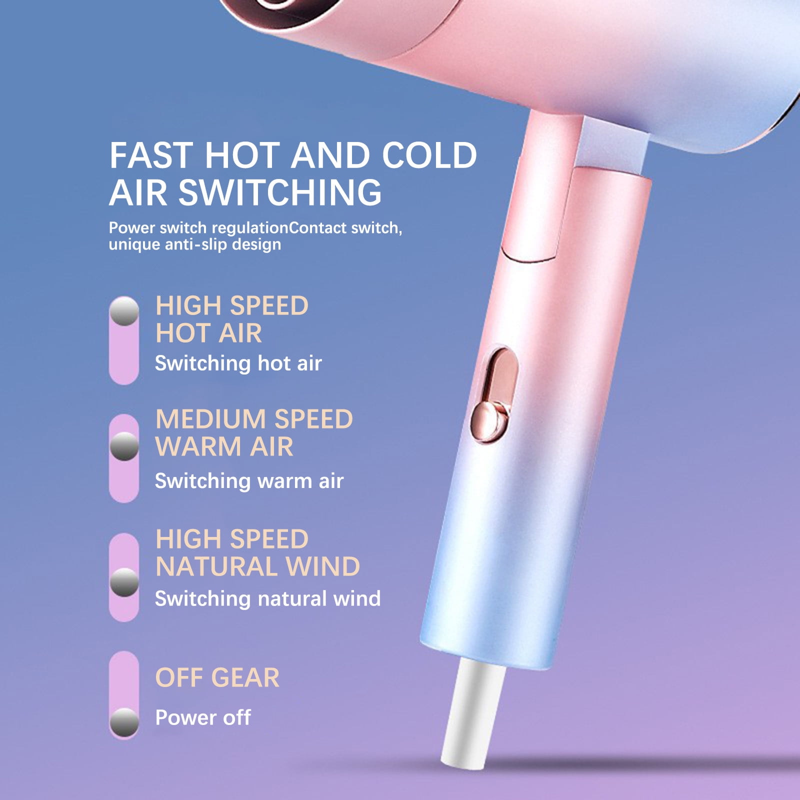 Hair Dryer, Lightweight for Travel & Storage, Foldable Handle Faster Dry Time Hot Hair Dryer Silent Hair Dryer
