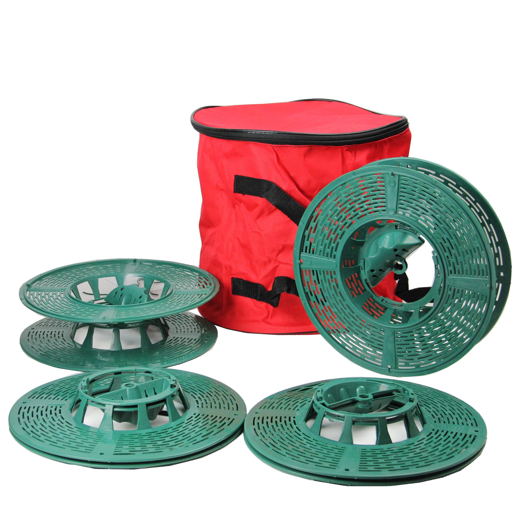 5Piece Set of Christmas Light Storage Reels with Red and Green