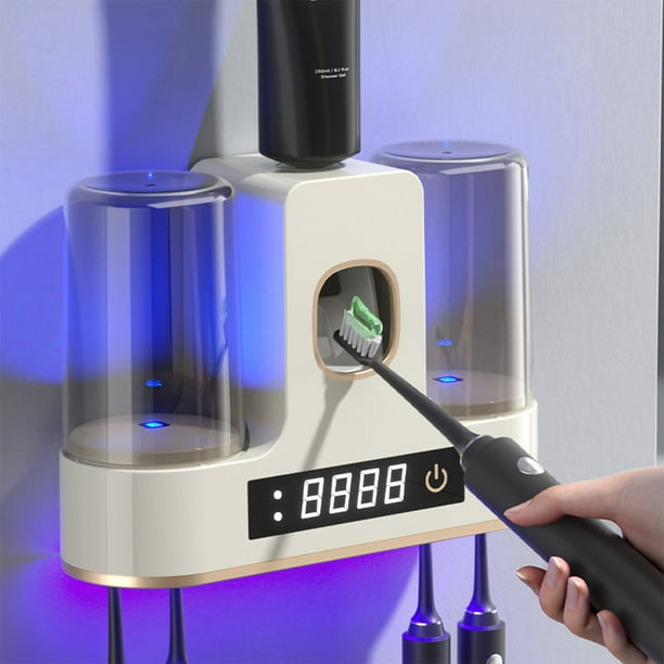 Secador de Cepillos de Dientes y Desinfectante, 4 Ranuras, Recargable Por Usb, para Pared, con Secado Por Aire Caliente y Luz Ultravioleta | No Requiere Taladro | Organizador de Cepillos de Dientes p