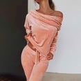 thumbnail image 2 of Lindreshi Pj Sets for Woman Women's Long Sleeve Cold Shoulder Solid Top Long Pants 2 Piece Casual Set, 2 of 6