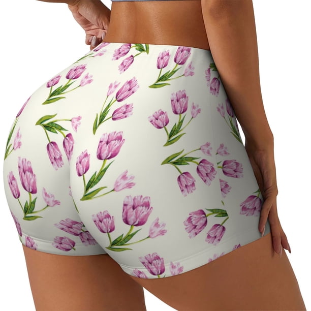 Fotbe Tulips Flowers Shorts Sin Costuras – Shorts Deportivos de Cintura Alta para Mujer, Elásticos para Gimnasio, Yoga, Running o Ciclismo-Small