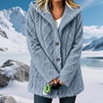 thumbnail image 4 of Women's Thick Warm Fleece Coat Hood Cardigan, Button Front Long Sleeve Loose Mid Length Winter Casual Loungewear Jacket Light Blue M, 4 of 8