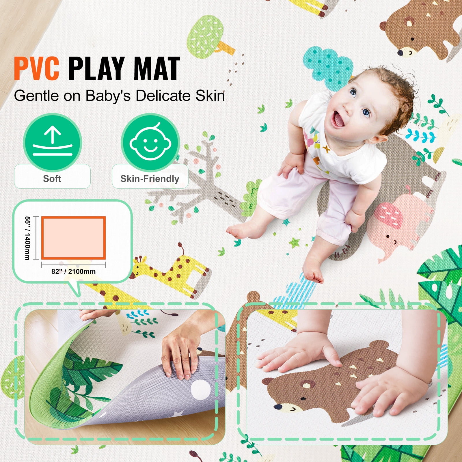 KFFKFF Baby Play Area, Crawling Space, Secure Non-Slip Unified Soft Padded Playmat 55"x82"