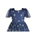thumbnail image 4 of Robe Fille Bleue à Sequins Col à Volants Maxi Nœud Papillon Manches Courtes 7 Ans, 4 of 6
