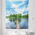 thumbnail image 1 of Landscape Tapestry, Photo Taken from a Wooden Dock Towards the Sea and Forest Sky Calm Lake Print, Fabric Wall Hanging Decor for Bedroom Living Room Dorm, 5 Sizes, Multicolor, by Ambesonne, 1 of 1