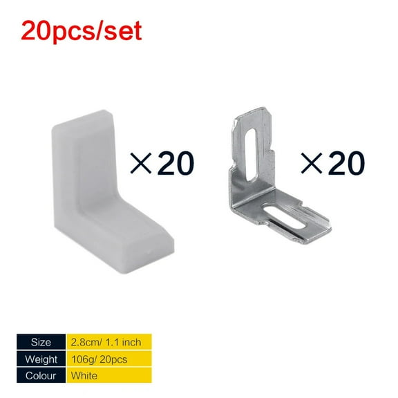 20 Pcs Metal Plastic L Shaped Angle Bracket, L Shape Cover Right Angle Corner Brace,White , Brown, Black