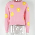 thumbnail image 4 of Lovskoo Sweaters for Women Comfortable Little Daisy Printing Long Sleeve Round Neck Sweater Top Pink, 4 of 6