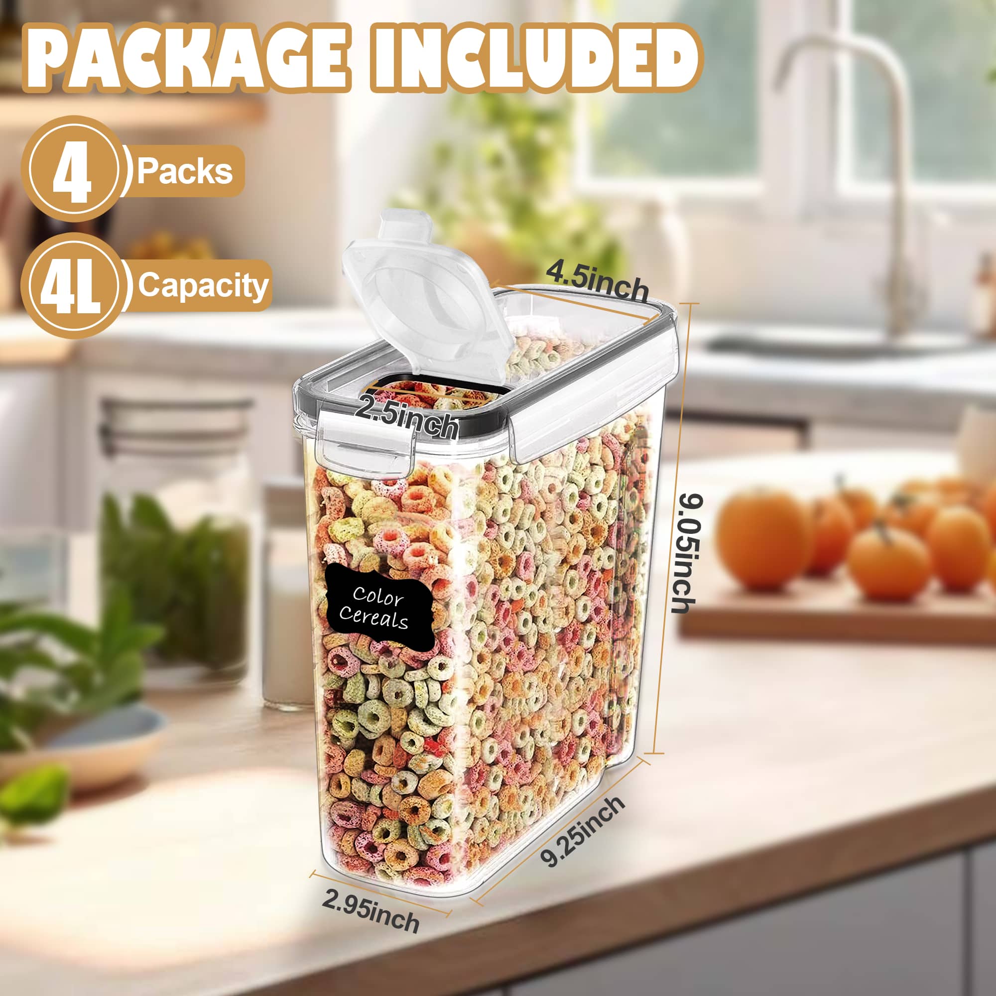 Kosbon Large Cereal Containers, 4-Pack with Measuring Spoons photo 2