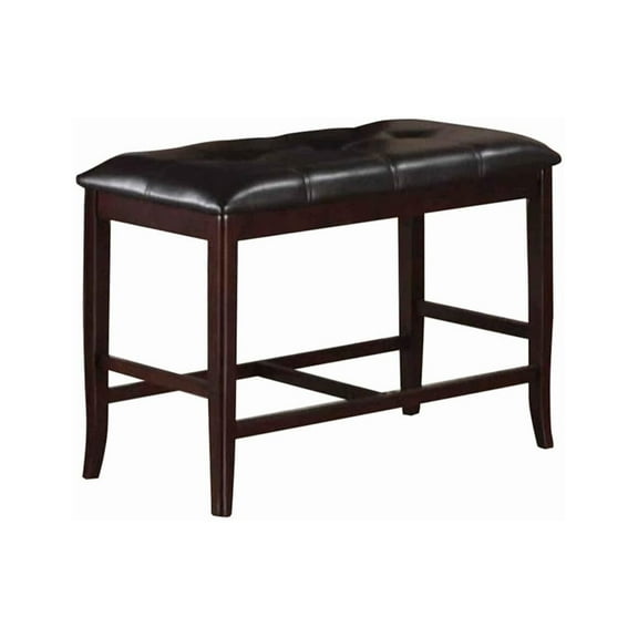 Rubber Wood High Bench - Tufted Upholstery - Brown Finish - 38" Length