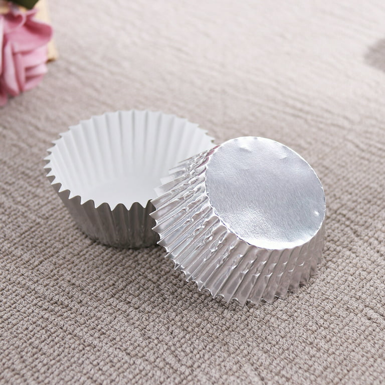 Cupcake Mold 100pcs Aluminum Thickened Foil Cups Cupcake Liners Mini Cake Muffin Molds Baking Molds (Silver), Size: 7.5