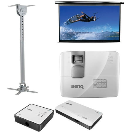 BenQ HT1085ST DLP Short-Throw Home Theater Projector, Elite Screens Spectrum Series 100