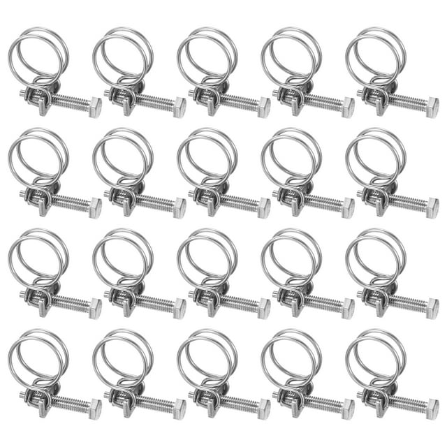 Uxcell 20-Pack Double Wire Hose Clamp, 18-22mm Stainless Steel Hose Clips Adjustable for Dust Collection Hose