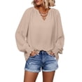 thumbnail image 6 of ClodeEU Women V Neck Long Sleeve Top,Casual Loose Fit Solid Blouse Khaki,Women's Plus S, 6 of 6