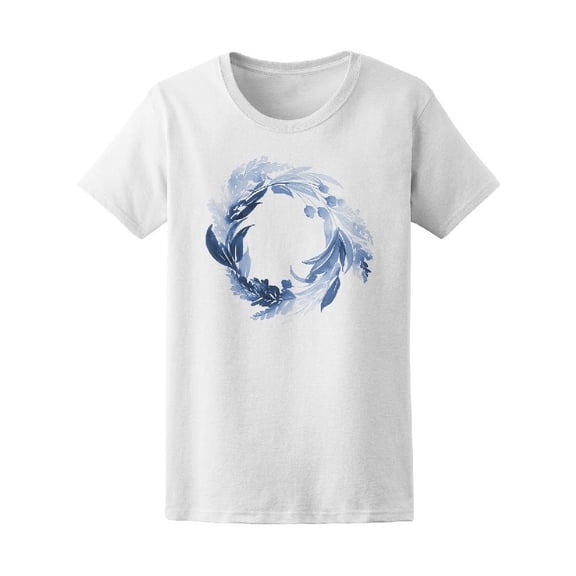 Indigo Watercolor Wreath T-Shirt Women -Image by Shutterstock, Female Small