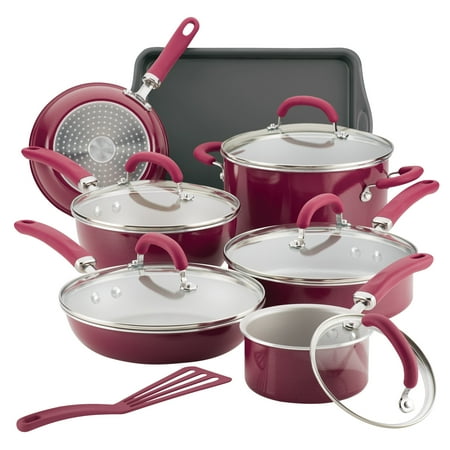 

13 Piece Create Delicious Aluminum Nonstick Cookware Set Burgundy Shimmer