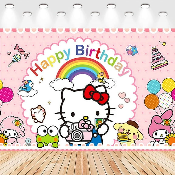 5 X3ft Kitty Cartoon Birthday Party Decorations Supplies, Masks Party Photography Backdrop Photo Decor Banner, Kids Boys Baby Shower Photography Backdrop