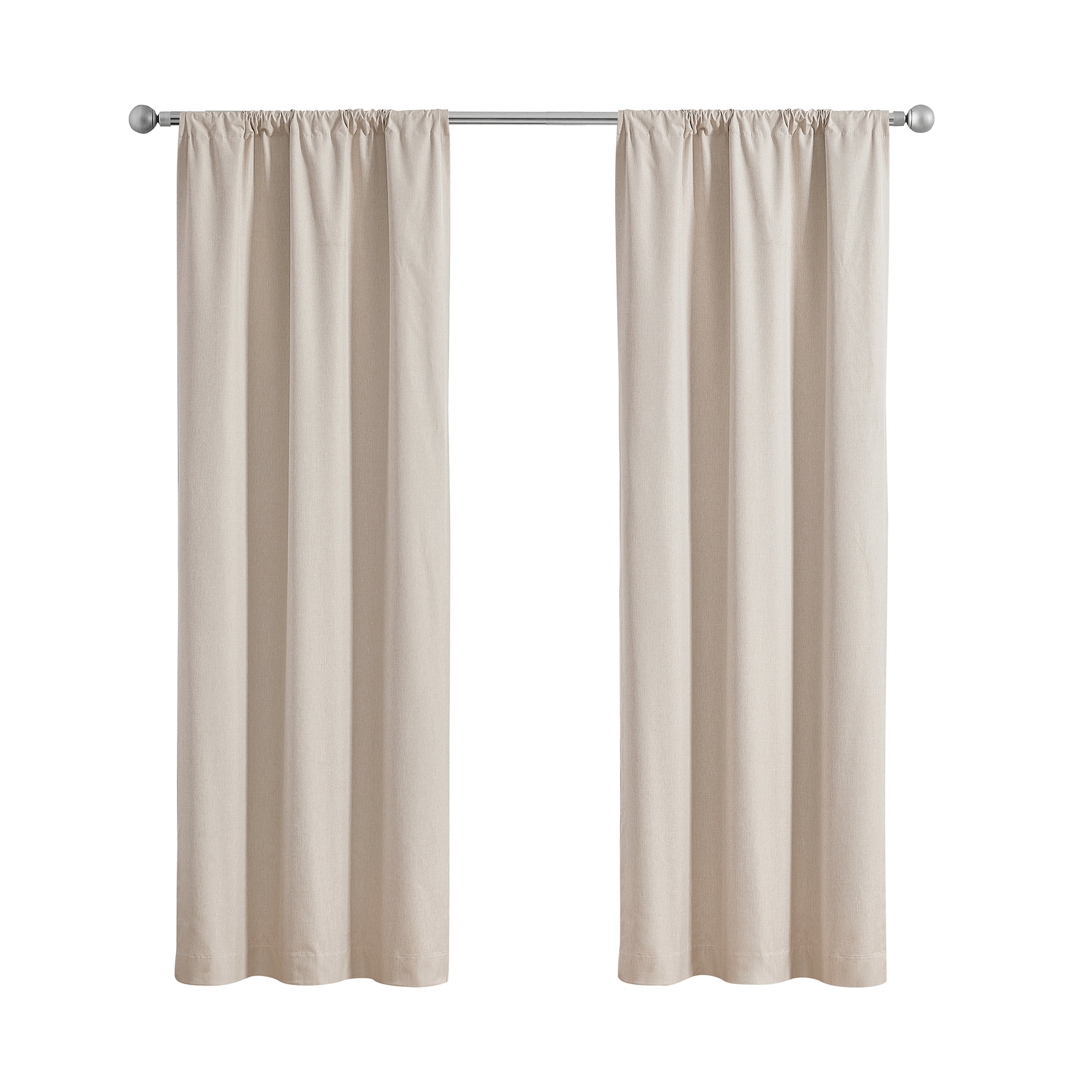 Mainstays Iris Linen Look 100% Blackout Curtain Panel Pair, Set of 2 Room Darkening Drapes for Bedroom, Beige, 37"W x 95"L